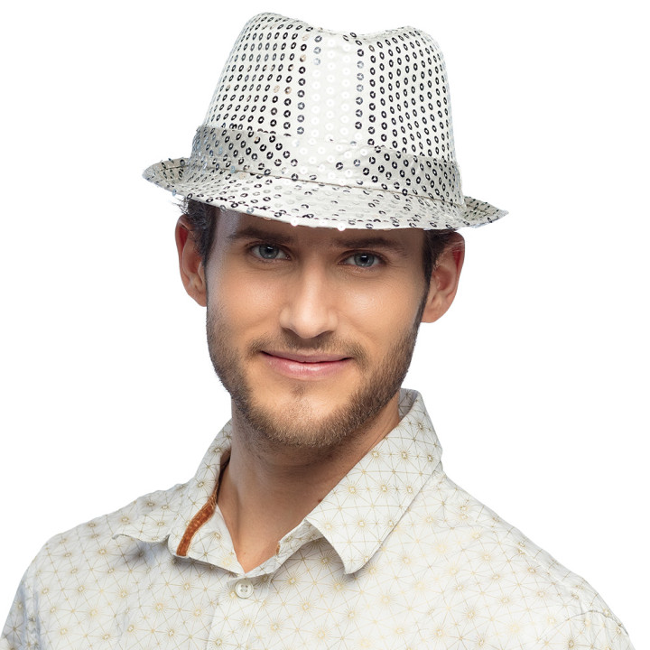 Glitzer Trilby Hut: mit Glitter Pailletten, silber