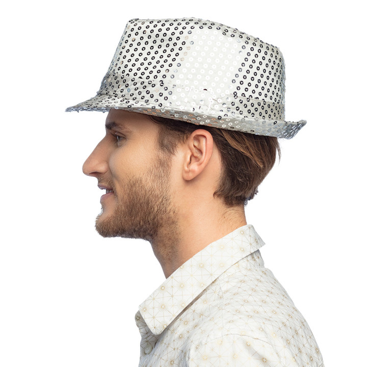 Glitzer Trilby Hut: mit Glitter Pailletten, silber