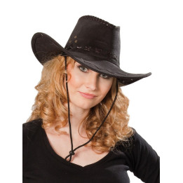 Cowboyhut Wildlederoptik mit Ziernaht, Ø 58 cm, schwarz