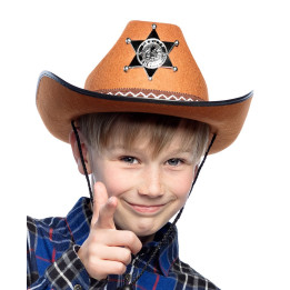 Kids’ Cowboy Hat with Sheriff Star – For Parties & Carnivals, KW 55, brown