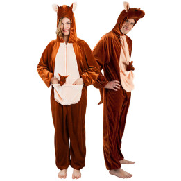 Kangourou Déguisement Unisex: Combinaison en peluche avec capuche, marron