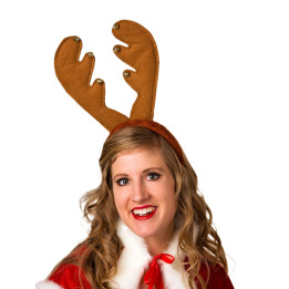 Santa hat reindeer antlers as headband with bells, brown