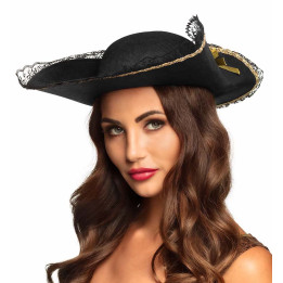 Hut Piratin Fanny mit Spitzenrand, schwarz