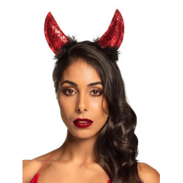 Glitter devil horns headband, red