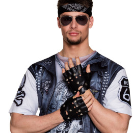 Biker Handschuhe : Fingerlos mit Nieten, schwarz