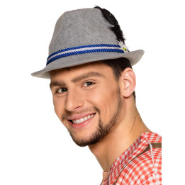 Chapeau Oktoberfest Homme: Chapeau traditionnel élégant avec bandeau et plume, gris