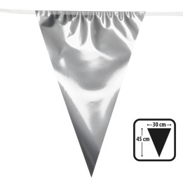 Grosse Metallic Wimpelkette-Girlande, PE-Folie, 10 m / Wimpel 45 x 30 cm, silber