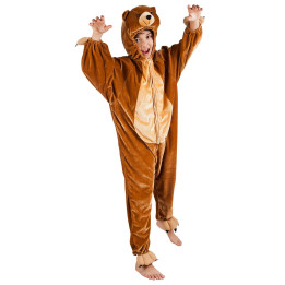 Ours déguisement enfant: Combinaison en peluche avec capuche, marron