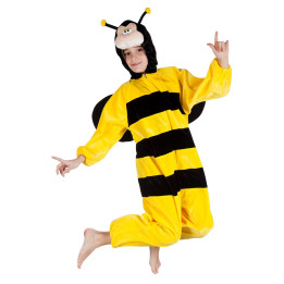 Abeille déguisement enfant: Combinaison en peluche avec capuche, jaune