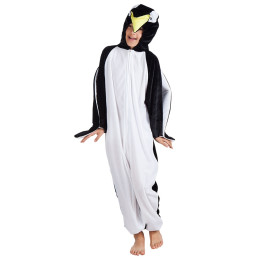 Pinguin kids costume: Plush jumpsuit with a hoodie, black/white