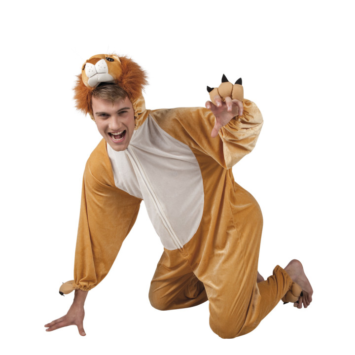 Lion Costume Unisex: Plush jumpsuit with a hoodie, brown