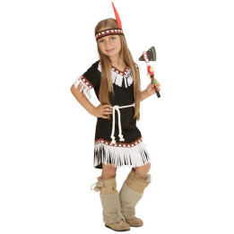 Kostüm Indian Girl: Kleid, Gürtel, Stirnband, schwarz