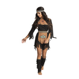 Kostüm Indianerin Squaw She-wolf: Kleid, Kopfband, Beinstulpen