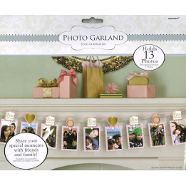 Photo garland with glitter decoration for 13 photos, 3.65m, rosegold