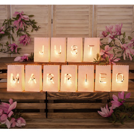 Wedding paper lantern bags Just Married, 11.5 x 19 x 7 cm, white