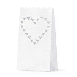 Paper lantern bags with heart motif: Outdoor wedding decoration, 10items, 15 x 9 x 26 cm, white