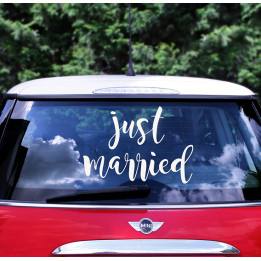 Autocollant de pare-chocs de mariage Just married, 33 x 45 cm, blanc