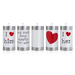 Wedding cans, 5items, 14 x 7cm, white