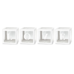 Boxes for balloons LOVE, 4items, 30 x 30 cm, white