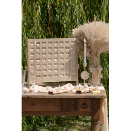 Wish frame with 56 round wooden discs, 46.5 x 11 x 46.5 cm, silver