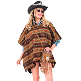 Poncho de cowboy western, unisexe, 100 x 75 cm, brun/beige