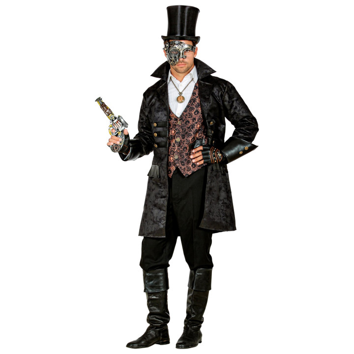 Manteau pirate/steampunk en simili cuir, noir
