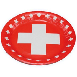 Schweizer Kreuz Partyteller: 1.August Dekoration, 8Stück, 23 cm, rot