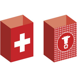 Swiss cross light paper bags lanterns: August 1st decoration, 3items, 11 x 9 cm, red/white