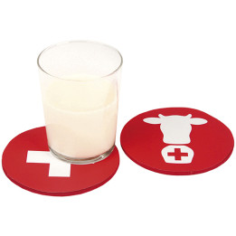 Schweizer Glas Untersetzer Set mit zwei Motiven: 1. August Dekoration, 4Stück, 10 cm, rot