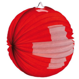 Swiss Cross paper Lantern round : August 1st Decoration, 25 cm, red