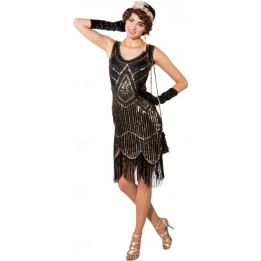 Robe à paillettes avec franges des années 20, noir