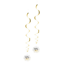 2 Décorationswirls Happy New Year, 85 cm, blanc/or