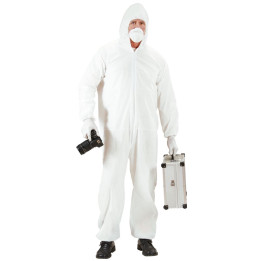 Déguisement de coroner:avec capuche et masque, blanc